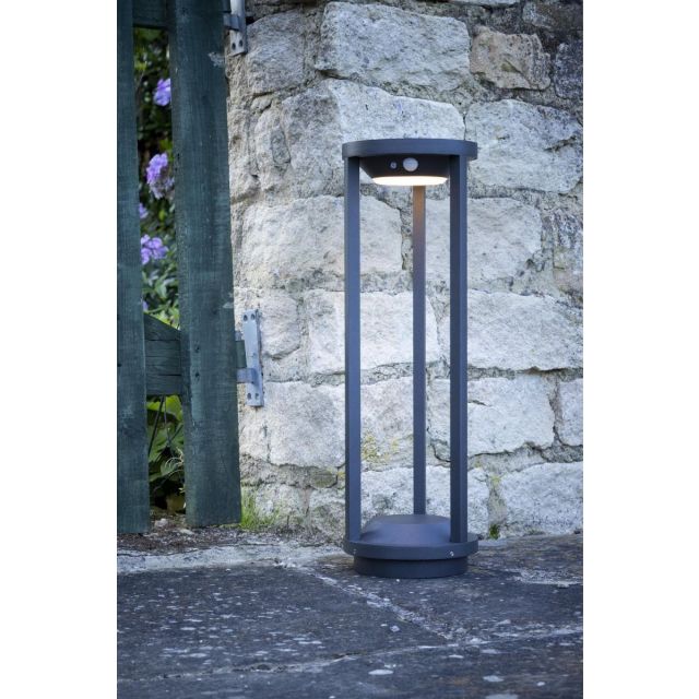 Dar Vox Outdoor Solar Post Light In Grey Finish With White Diffuser