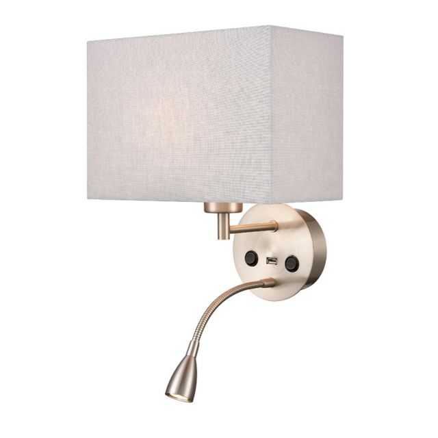 Elena Wall Light In Satin Nickel With Reading Light And Shade W109/1181