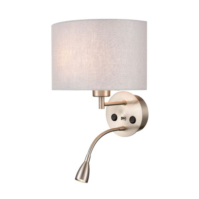Elena Wall Light In Satin Nickel With Reading Light And Shade W109/1185