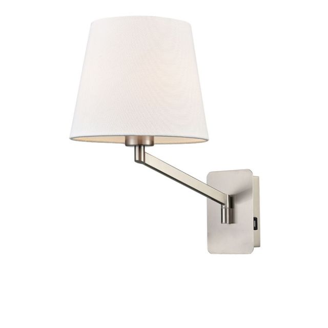 Rosie Swing Arm Wall Ligt In Satin Nickel Finish With Shade And USB Port W121/1174