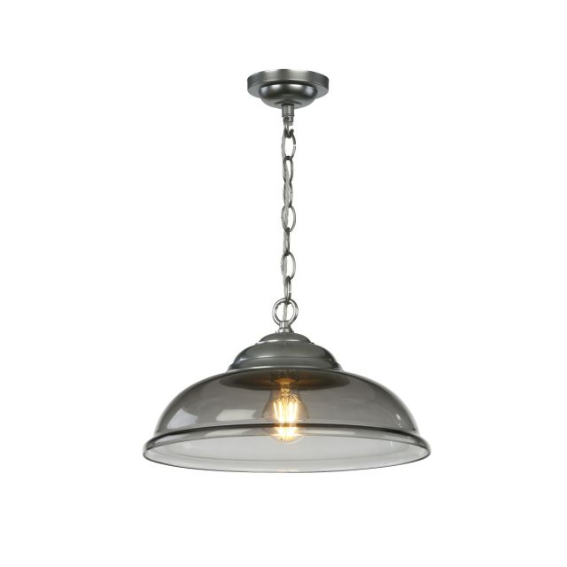 David Hunt Lighting WEB0110C WEBSTER Ceiling Pendant Light In Satin Chrome With Smoked Glass Shade