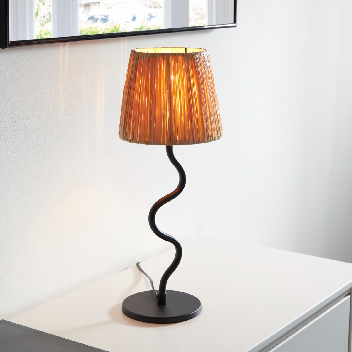 Endon 100958 Wriggle Table Lamp In Matt Black With Natural Raffia Shade
