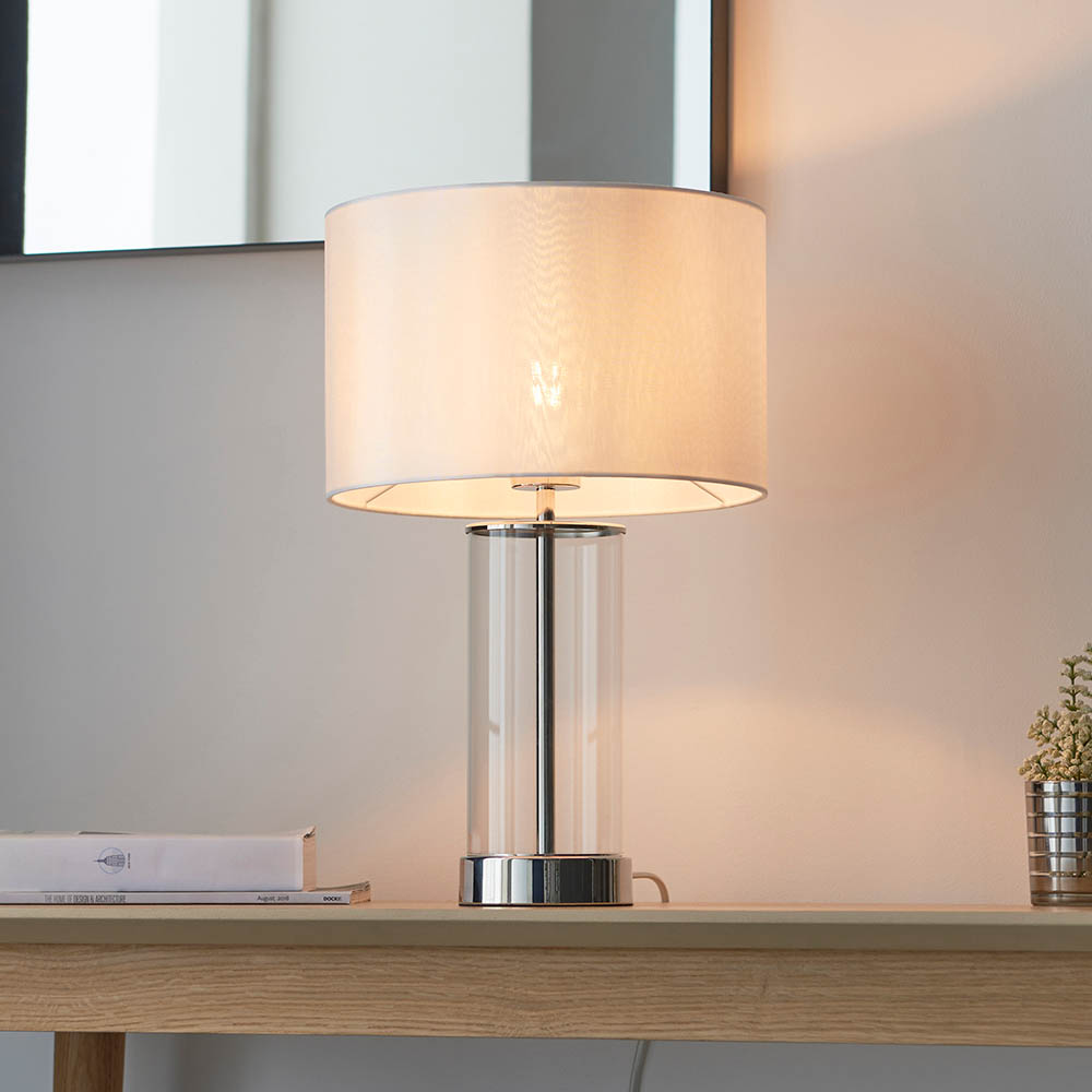 Endon 102674 Lessina Small Touch Table Lamp In Bright Nickel With Vintage White Fabric Shade