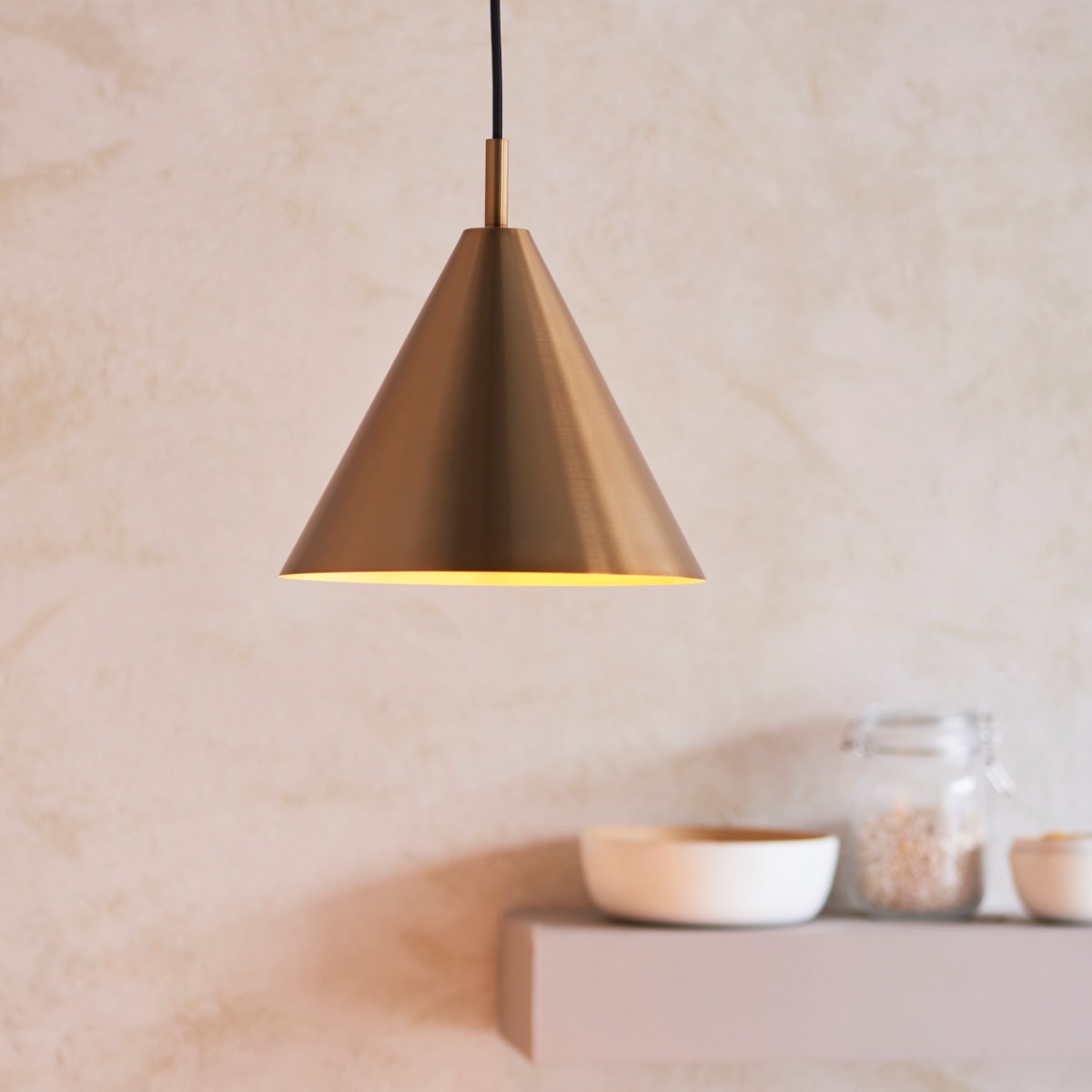 Endon 102891 Cape Single Ceiling Pendant Light In Warm Antique Brass Finish