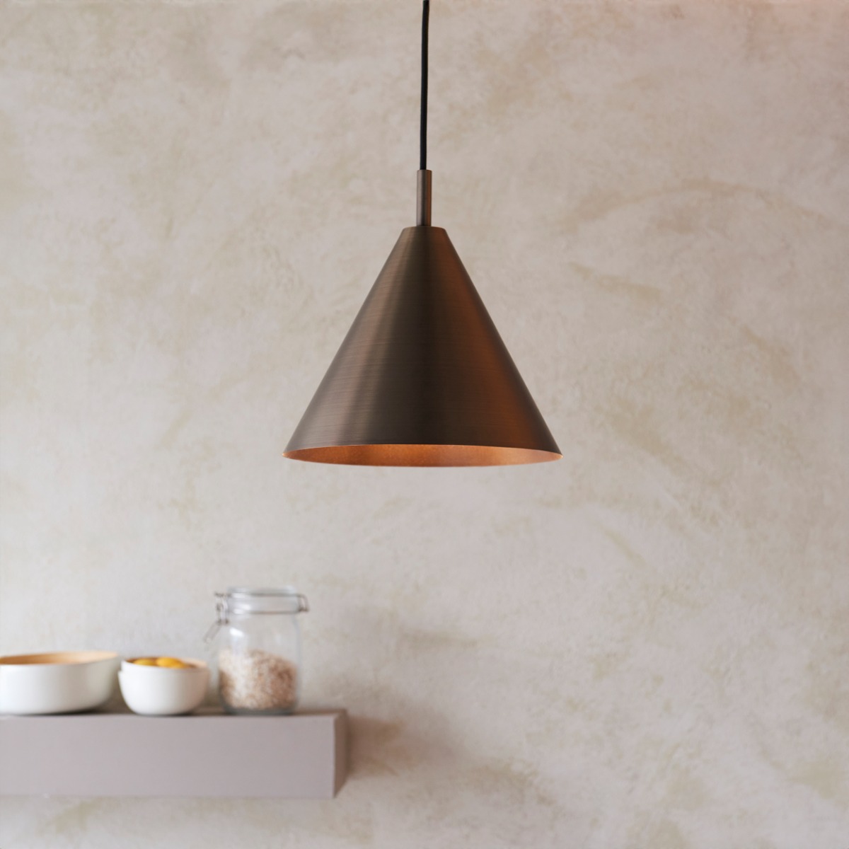Endon 102892 Cape Single Ceiling Pendant Light In Brushed Antique Bronze Finish