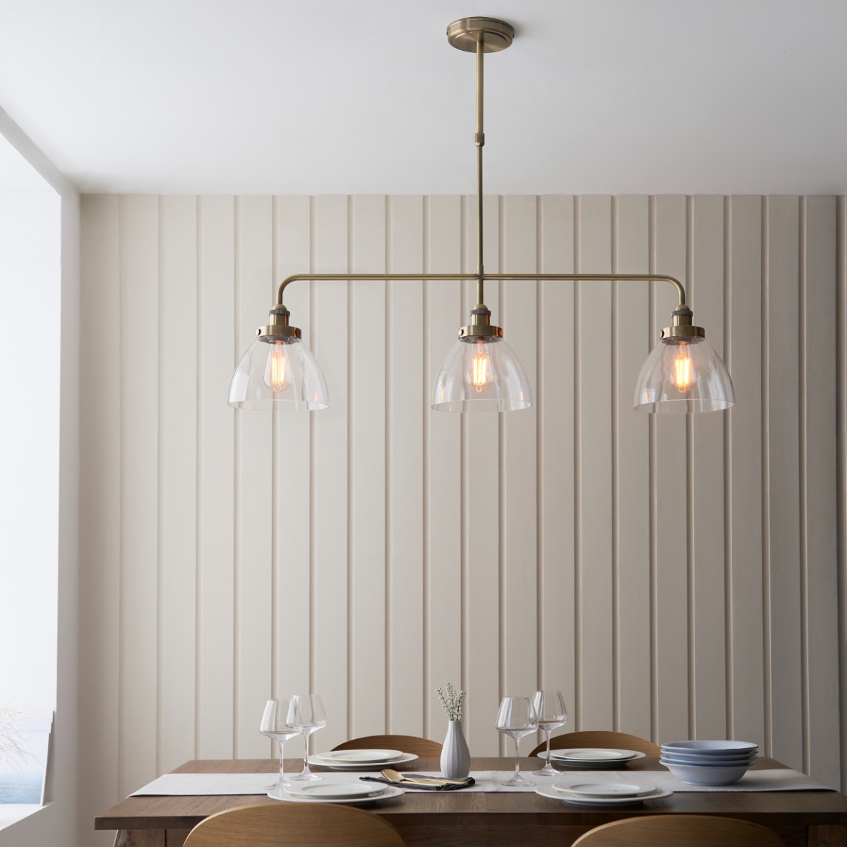 Endon 103014 Hansen 3 Light Ceiling Pendant In Antique Brass With Clear Glass