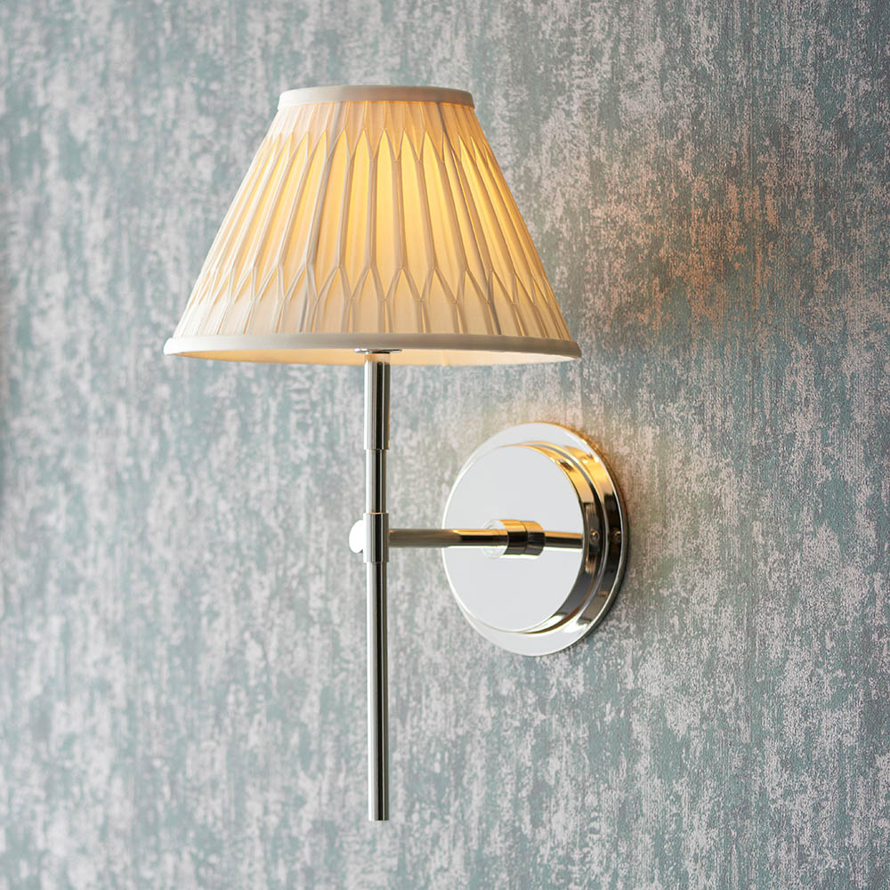 Endon 103357 Rennes Wall Light In Bright Nickel Finish With Ivory Silk Shade