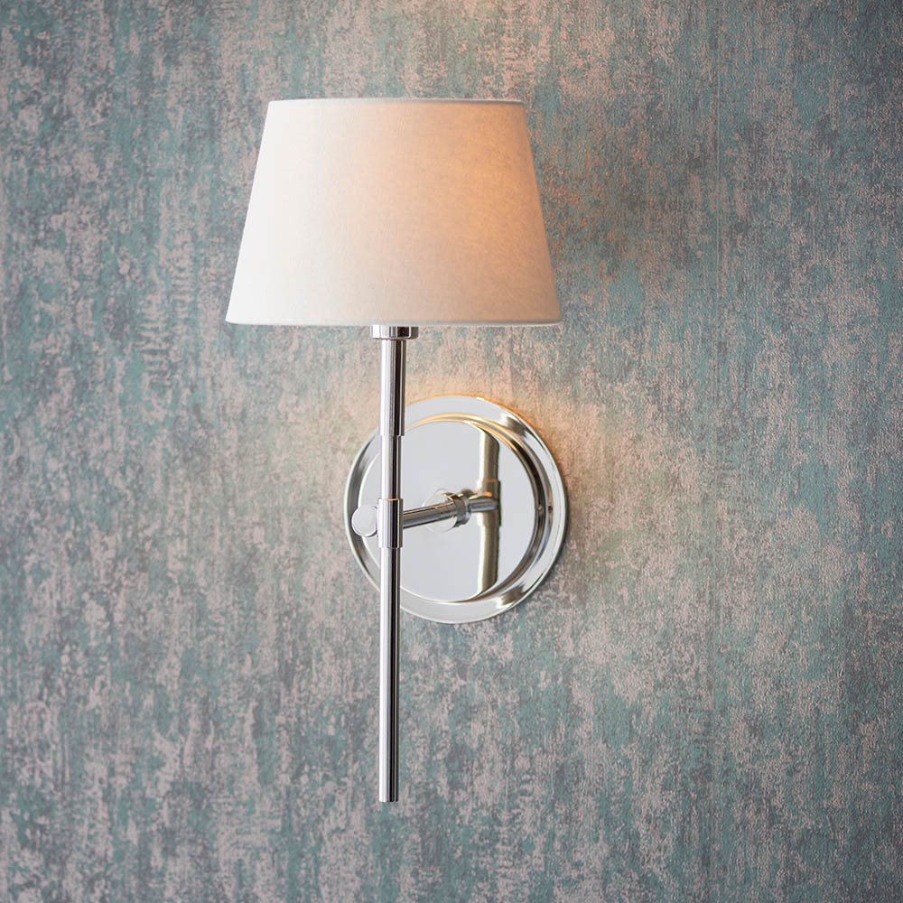 Endon 103358 Rennes Wall Light In Bright Nickel With Ivory Linen Shade