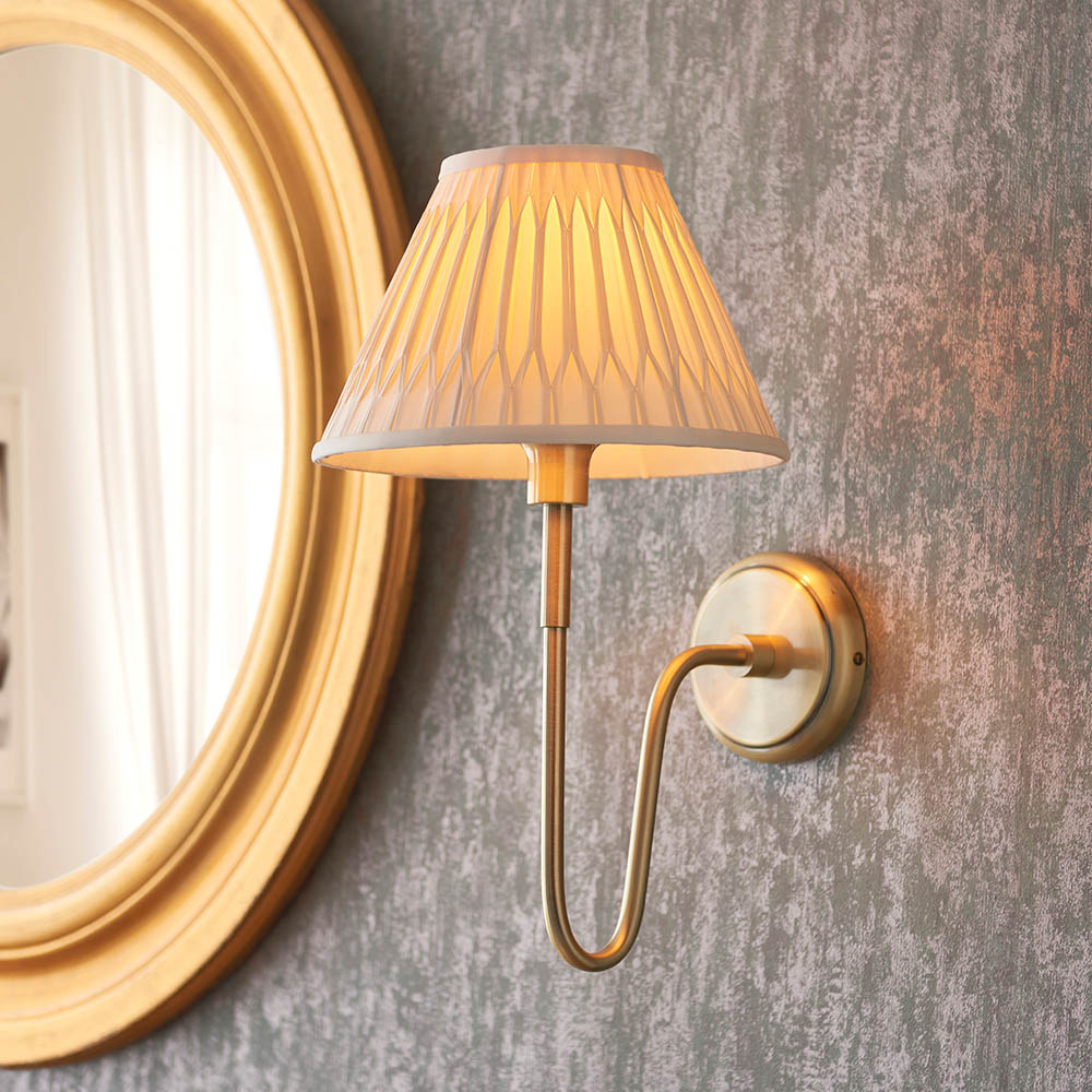 Endon 103361 Rouen Wall Light In Antique Brass With Ivory Silk Shade