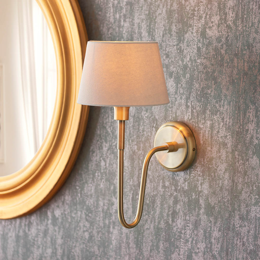 Endon 103362 Rouen Wall Light In Antique Brass With Ivory Linen Shade