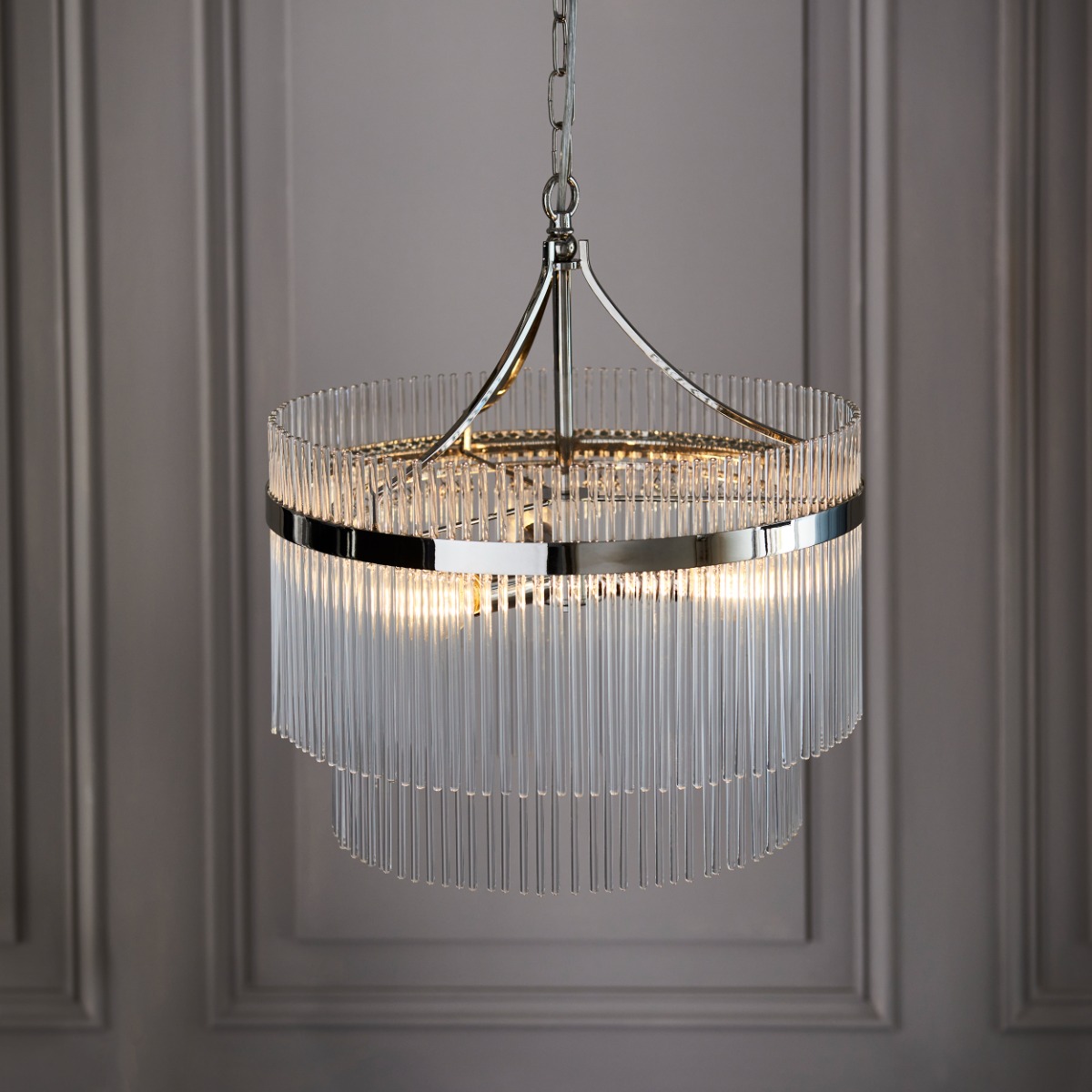 Endon 104113 Marietta 3 Light Ceiling Pendant Light In Bright Nickel With Clear Glass