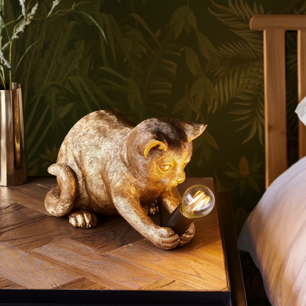Endon 107389 Kitten Table Lamp In Vintage Gold And Matt Black Finish