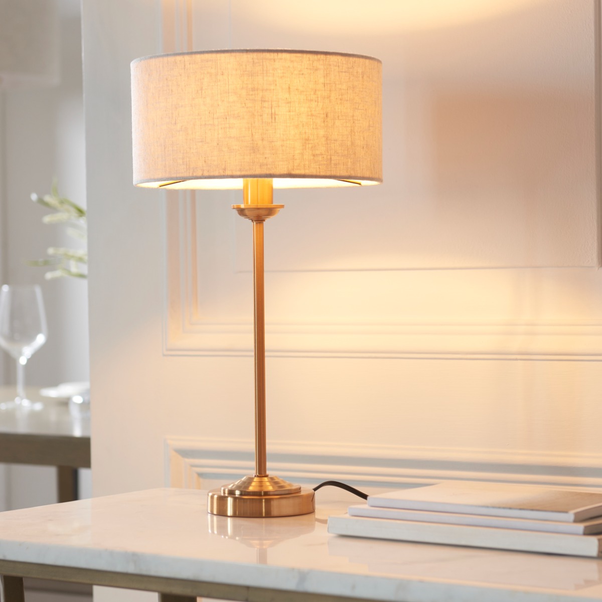 Endon 110728 Highclere Table Lamp In In Vintage Brass With Natural Linen Shade