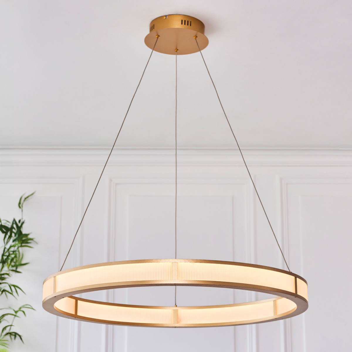 Endon 111334 Classic Hoop Ceiling Pendant In Brushed Gold  With Frosted Ribbed Diffuser