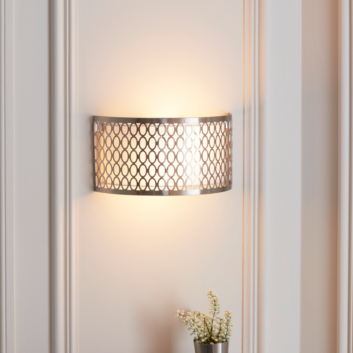 Endon 113263 Cordero 2 Light Wall Light In Satin Nickel With White Inner Shade