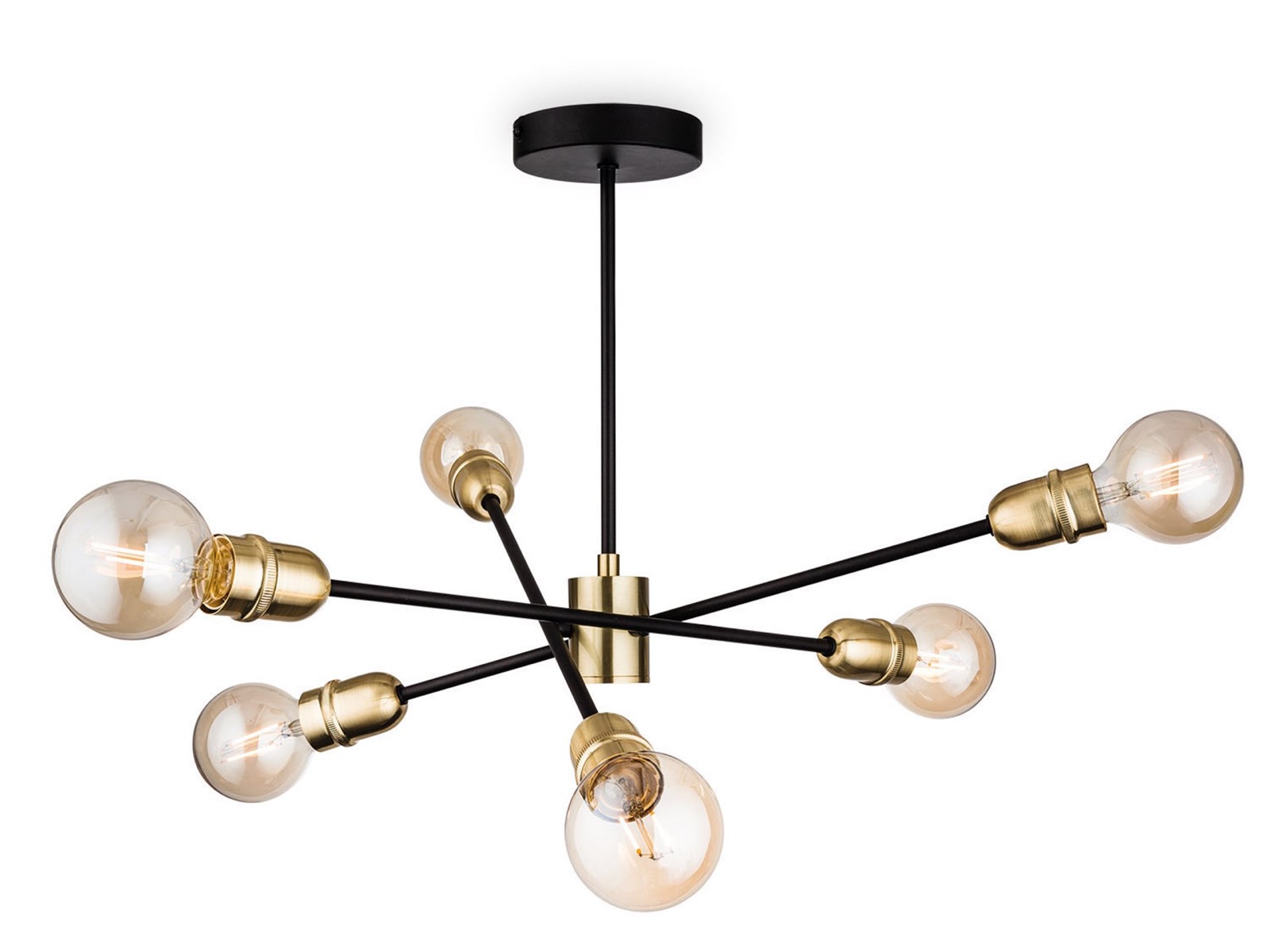 Firstlight 3702BK Trident 6 Light Semi Flush Ceiling Light In Black With Brushed Brass