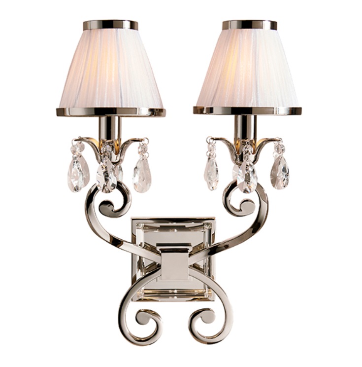 Image of Interiors 1900 63536 Oksana Twin Wall Light In Nickel With White Shades.