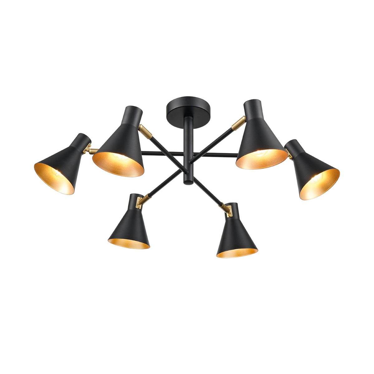 Franklite Skoop 6 Light Flush Ceiling Spotlight In Black And Gold Finish FL2444-6