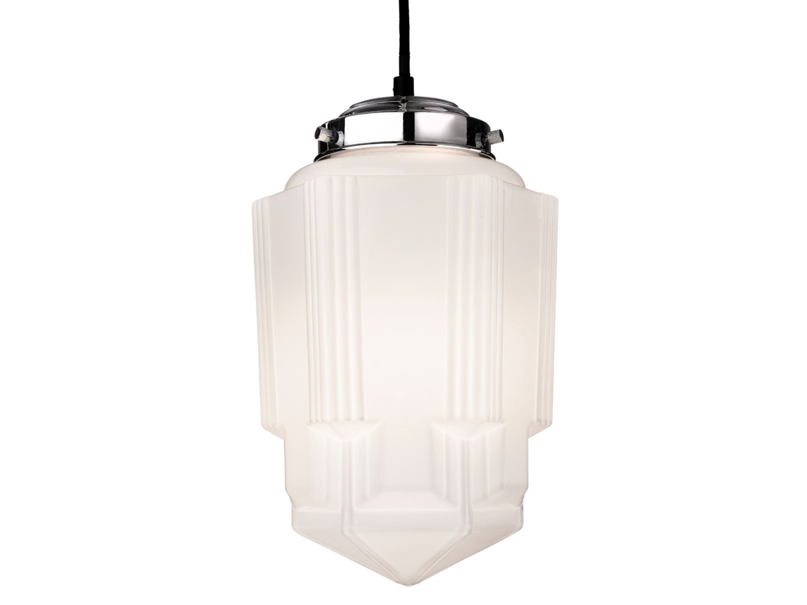 Firstlight 4949CH Art Deco Ceiling Pendant Light In Chrome And Opal White Glass