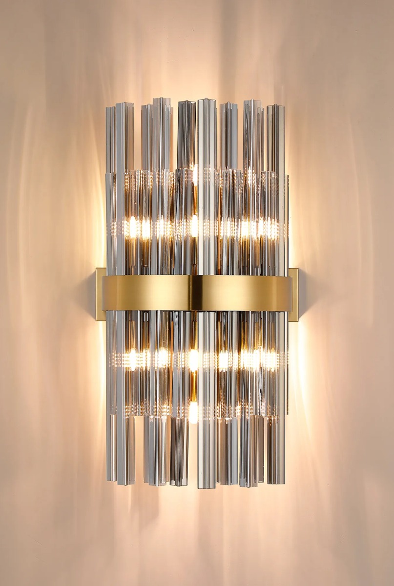 Hampton 8 Light Wall Light In Brass Finish With Smoked Glass