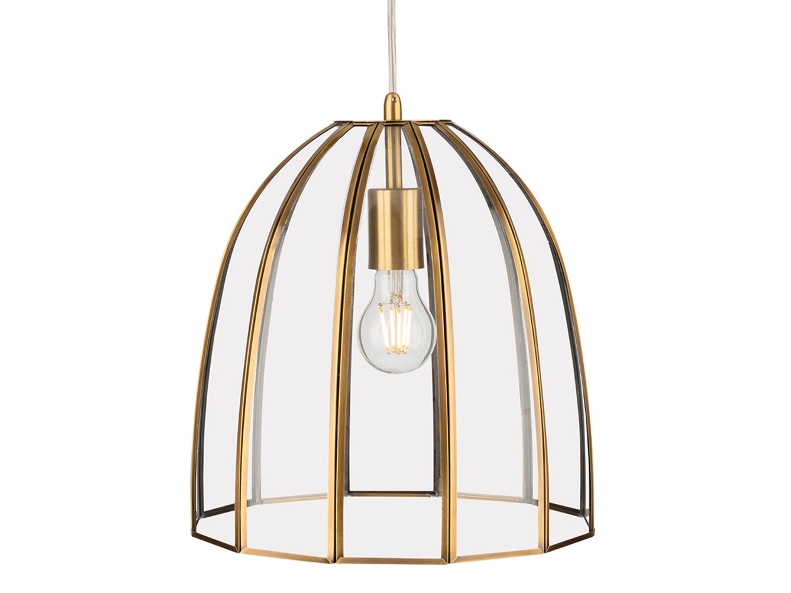 Firstlight 2916AB Lincoln 1 Light Ceiling Pendant Light In Antique Brass With Clear Glass Panels