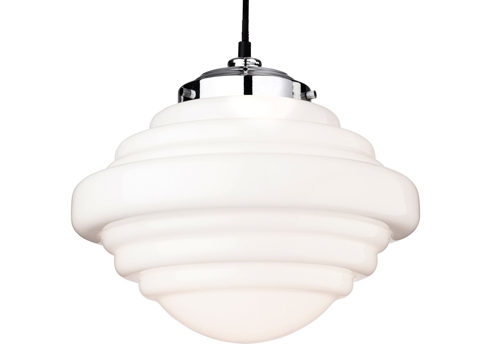 Firstlight 4948CH Art Deco Ceiling Pendant Light In Chrome And Opal White Glass