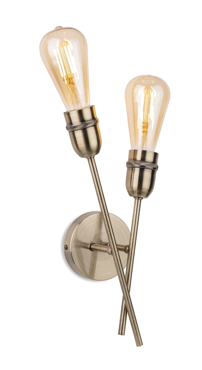 Firstlight 2882AB Leon 2 Light Wall Light In Antique Brass Finish