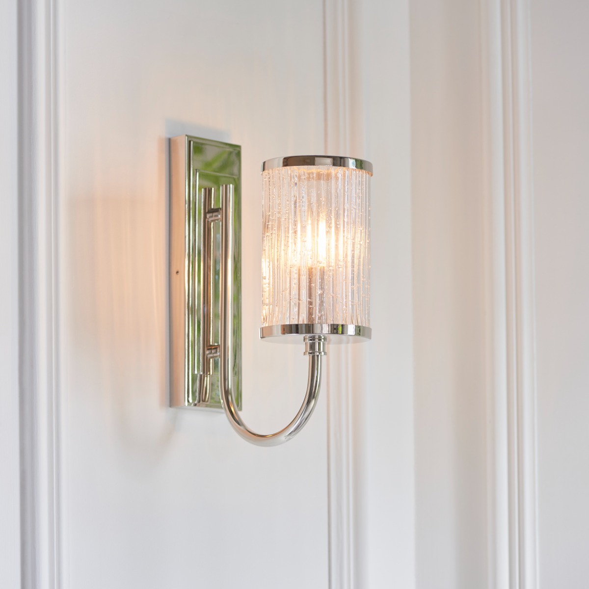 Belgravia Wall Light In Bright Nickel Finish With Ribbed Bubble Glass Shade