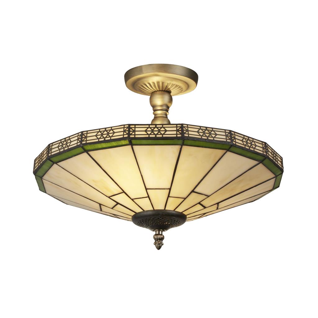 Searchlight 4417-17 New York 2 Light Tiffany Glass Semi Flush Ceiling Light In Bronze