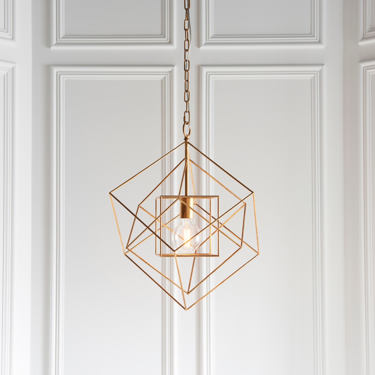 Geometric 1 Light Medium Ceiling Pendant Light In Antique Gold Leaf Finish