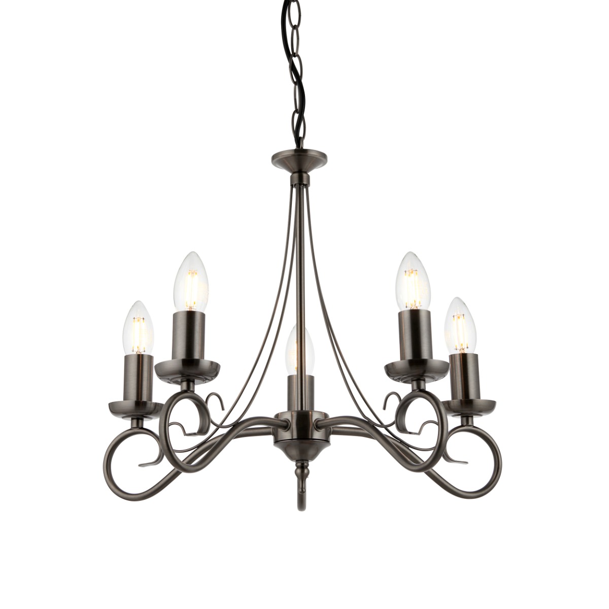 Endon 180-5AS Trafford 5 Light Chandelier In Antique Silver