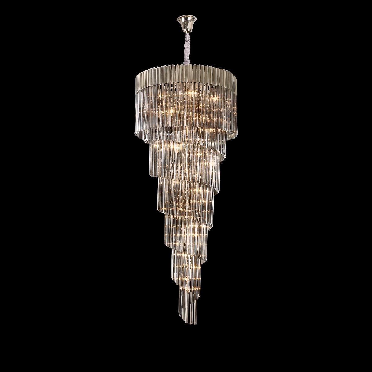 Prestige Metro Grand Spiral Ceiling Pendant Light In Polished Nickel With Smoked Sculptured Glass 90cm