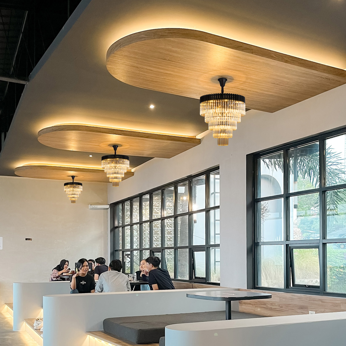 Prestige Metro Large Tiered Ceiling Pendant Light In Matt Black With Smoked Sculptured Glass 80cm