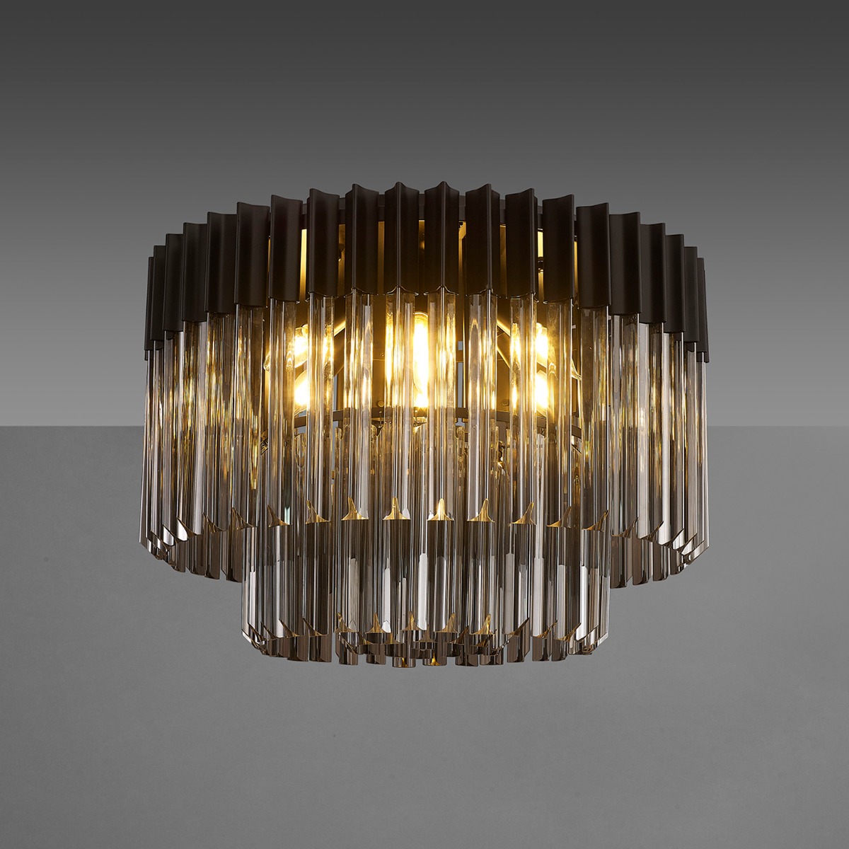 Prestige Metro Smoked Sculptured Flush Ceiling Light In Matt Black Finish 60cm