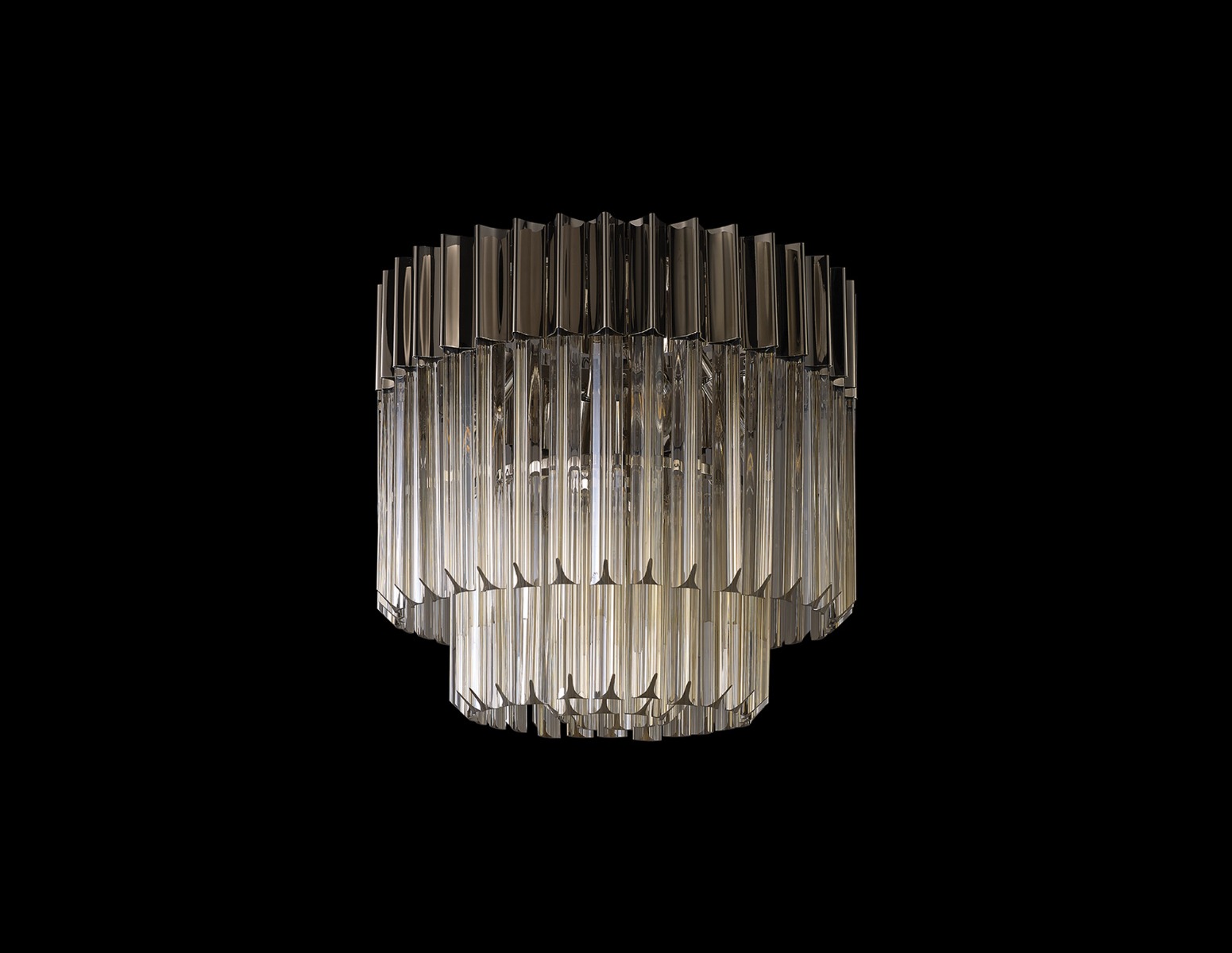 Prestige Metro Flush Ceiling Light In Polished Nickel With Cognac Sculptured Glass 45cm