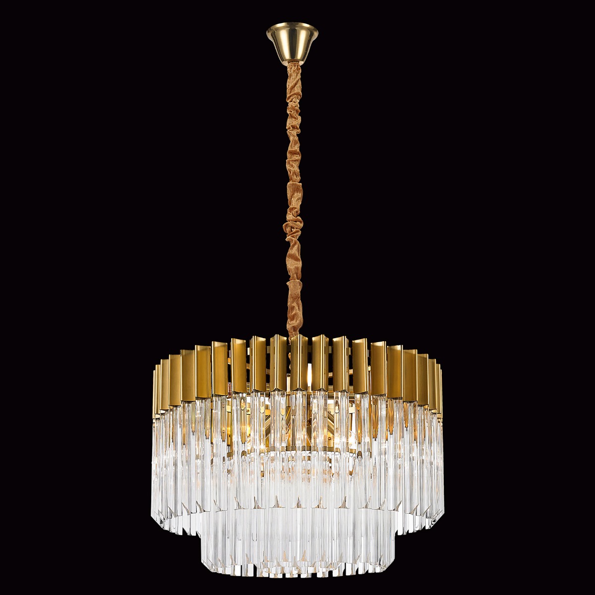 Prestige Metro Round Clear Sculptured Ceiling Pendant Light In Brass Finish 60cm
