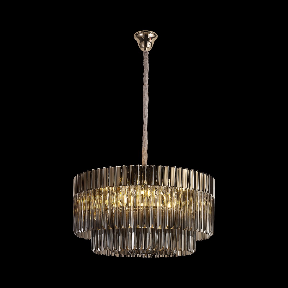Prestige Metro Round Smoked Ceiling Pendant Light In Polished Nickel Finish 80cm