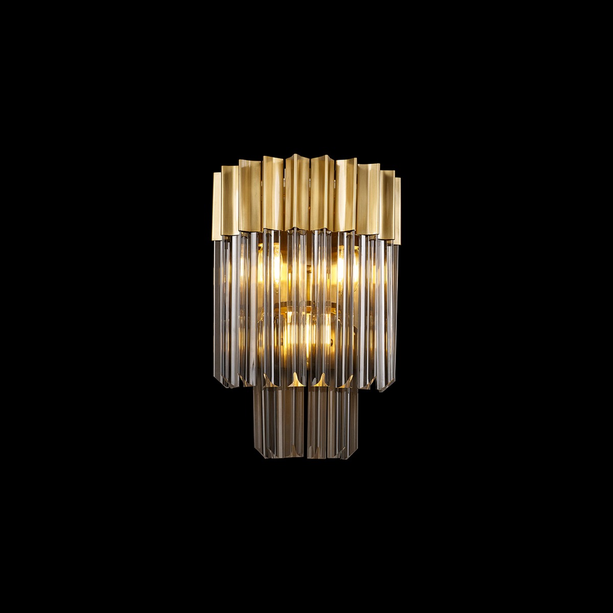 Prestige Metro Stunning Wall Light In Brass With Smoke Sculptured Glass