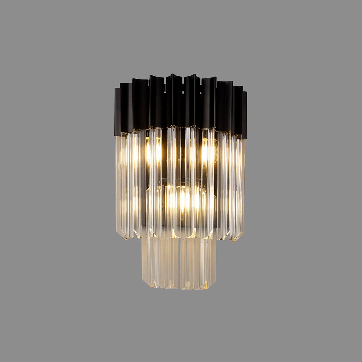 Prestige Metro Stunning Wall Light In Matt Black With Clear Sculptured Glass