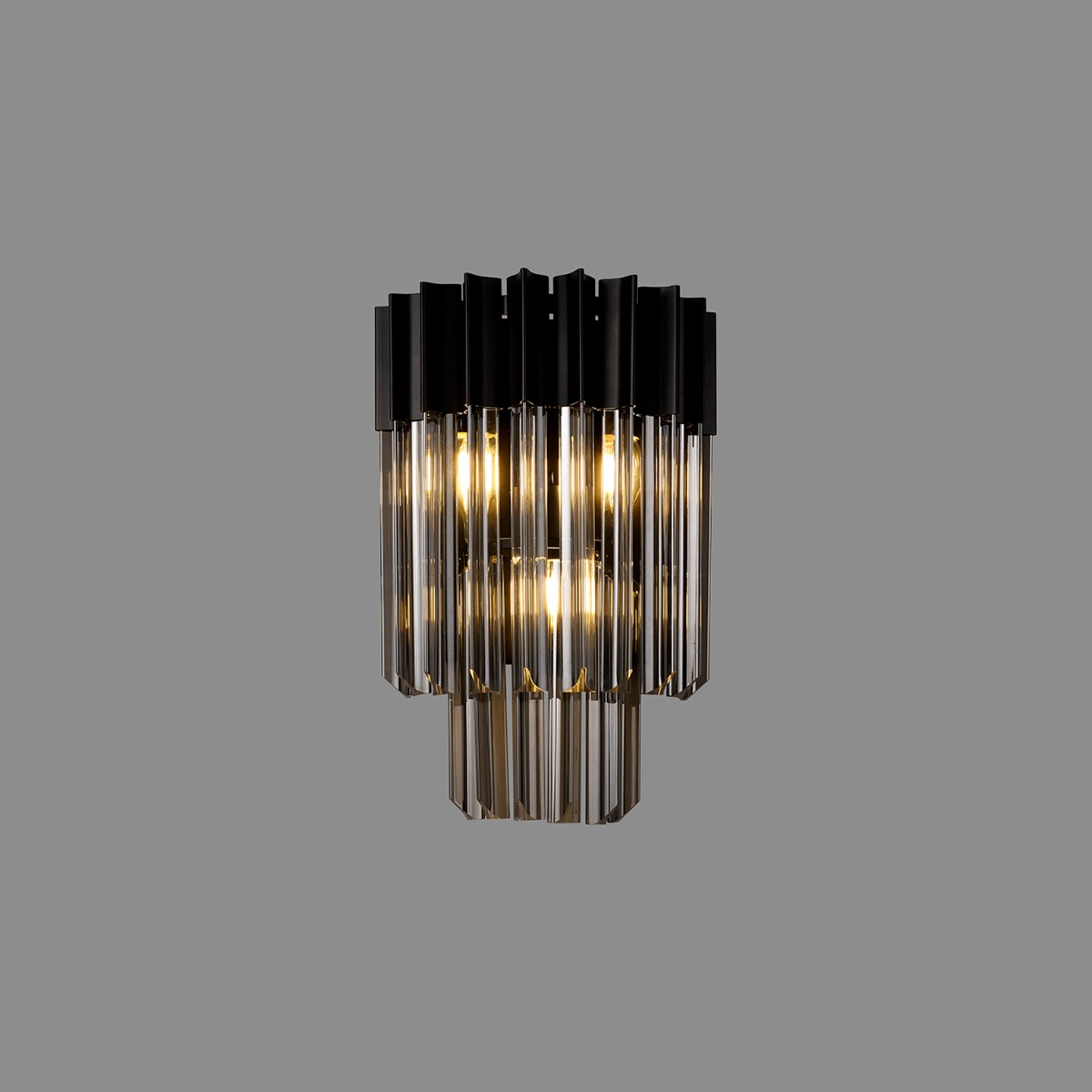 Prestige Metro Stunning Wall Light In Matt Black With Smoke Sculptured Glass