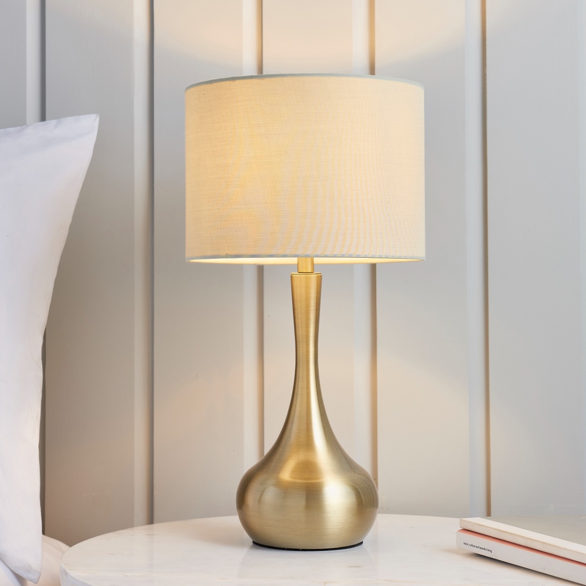 Endon 61191 Piccadilly Soft Brass Touch Table Lamp with Taupe Shade