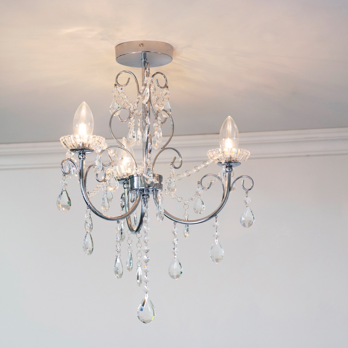 Endon 61251 Tabitha Crystal Glass Semi Flush Ceiling Light IP44
