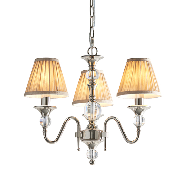 Image of Interiors 1900 63579 Polina Nickel 3 Light Ceiling Pendant With Beige Shades In Polished Nickel