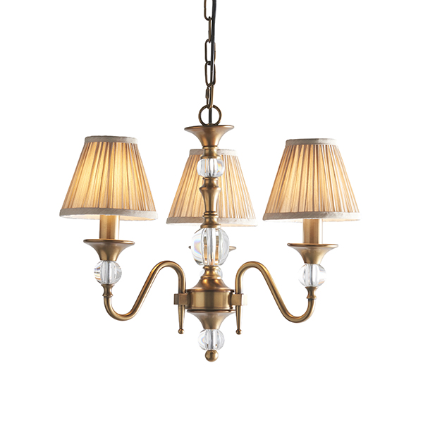 Image of Interiors 1900 63586 Polina Antique Brass 3 Light Ceiling Pendant Light With Beige Shades In Brass