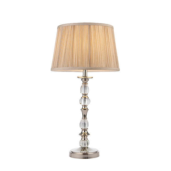 Image of Interiors 1900 63590 Polina Nickel Medium Table Lamp With Beige Shade In Polished Nickel - H: 550mm