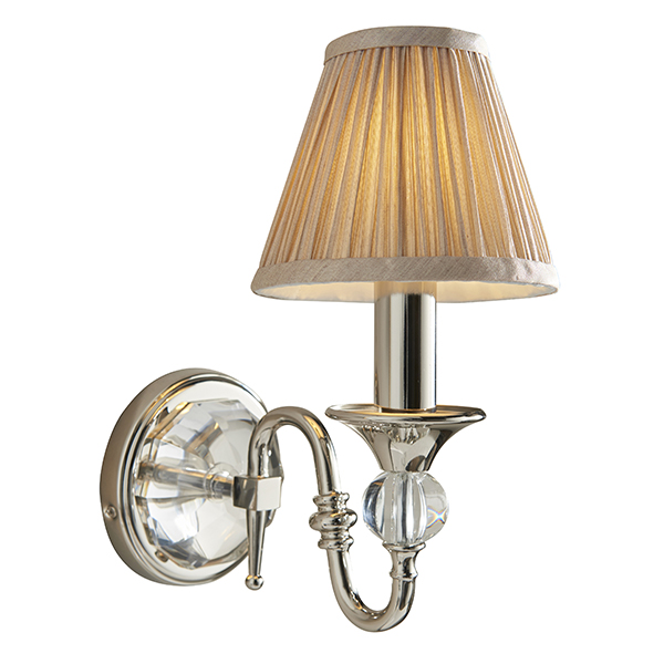 Image of Interiors 1900 63596 Polina Nickel 1 Light Wall Light With Beige Shade In Polished Nickel