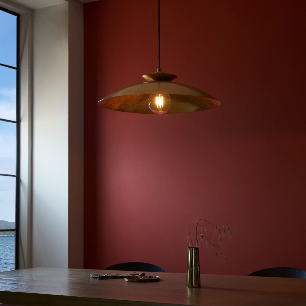 Smith Single Ceiling Pendant Light In Hammered Brass Finish