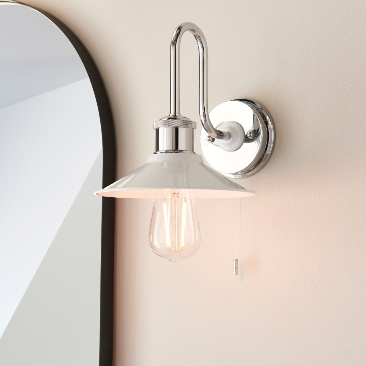 Image of Chic Bathroom Wall Light In Chrome Finish With Gloss White Metal Shade IP44