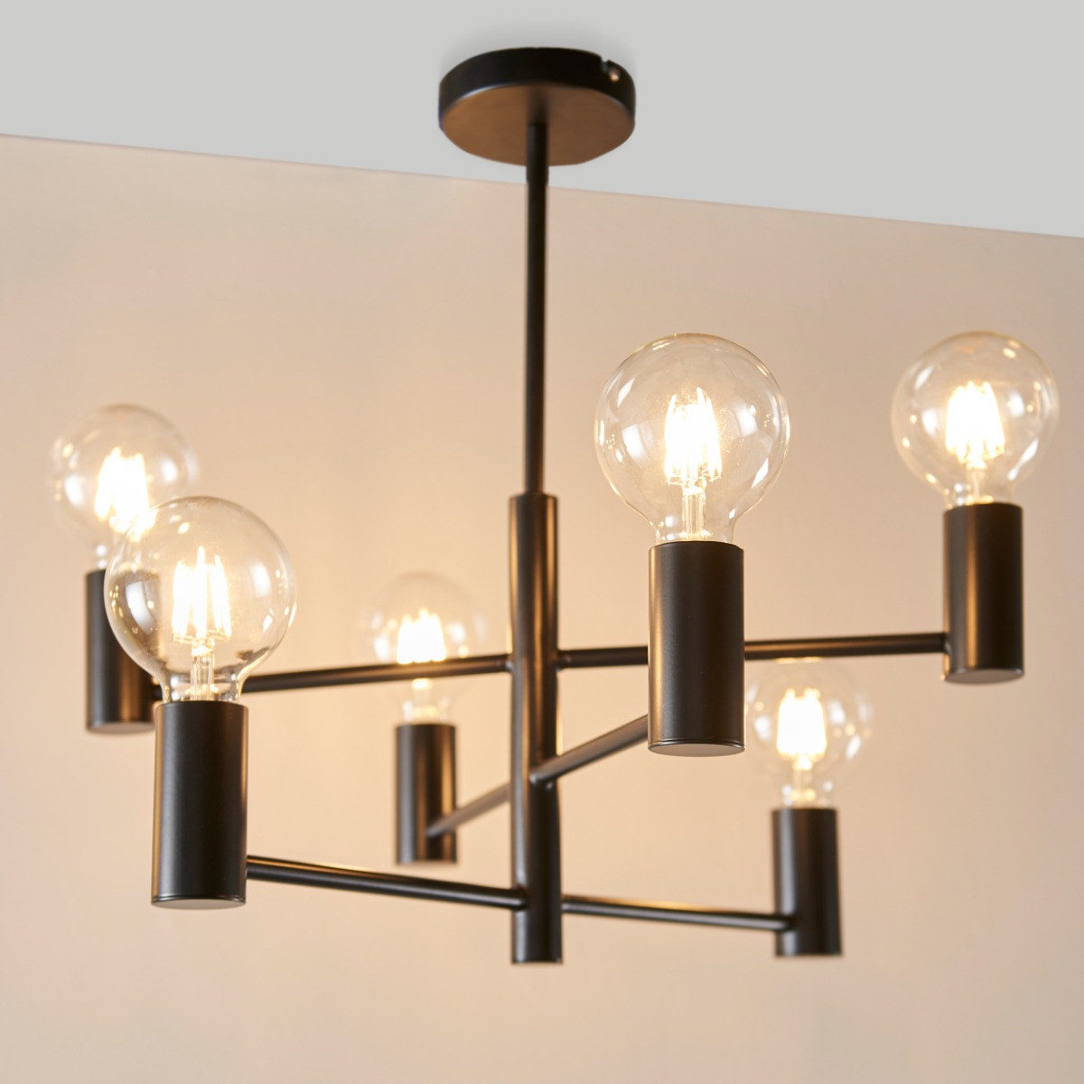 Endon 76502 Studio 6 Light Semi Flush Ceiling Light With Straight Arms In Matt Black