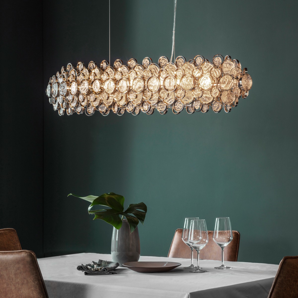 8 Light Linear Ceiling Pendant Light In Bright Nickel Plate With Clear Glass